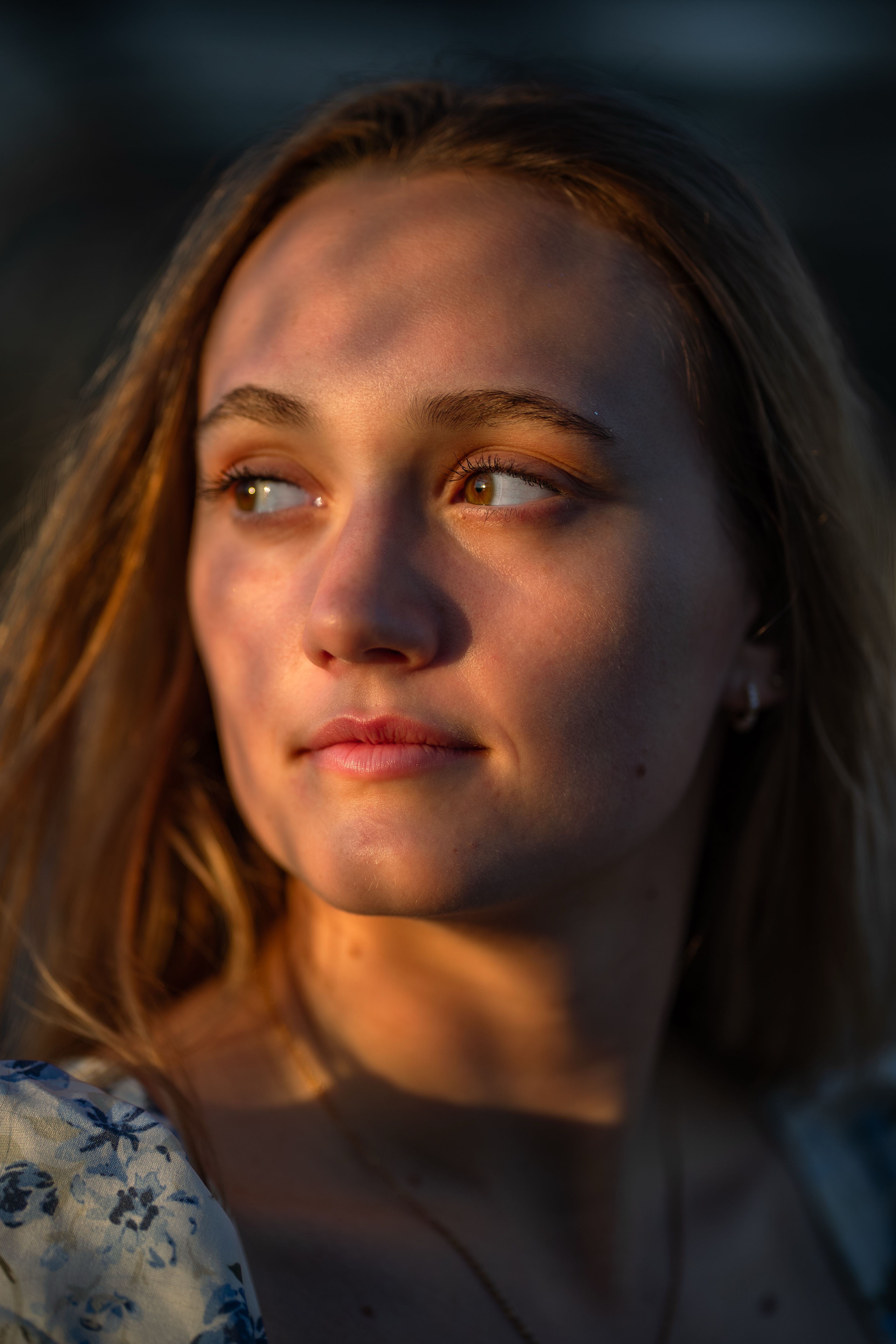 Cinematic close-up portrait at sunset